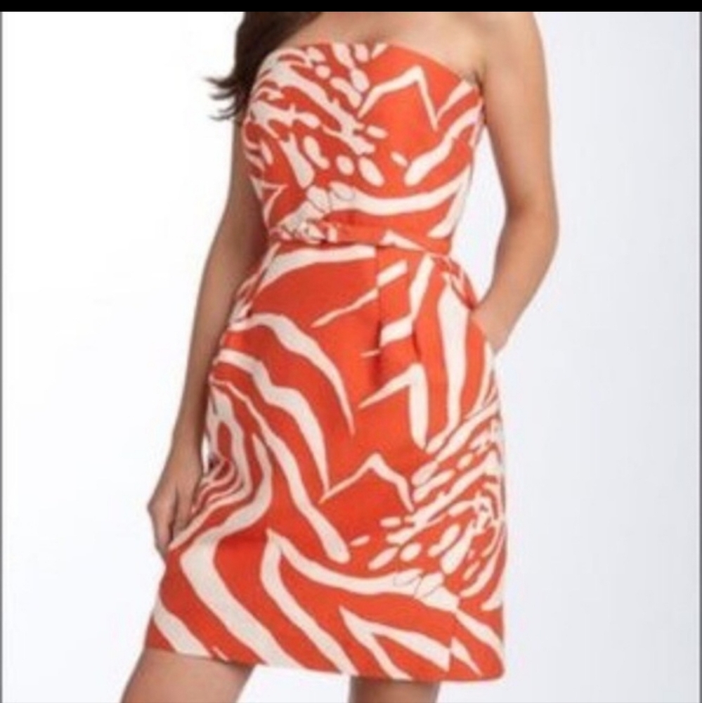 Kate Spade Orange/Ivory Floral Strapless Cocktail Dress